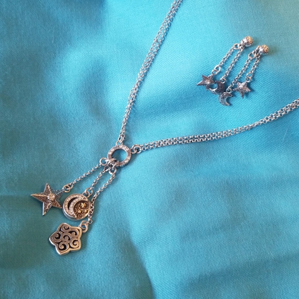 Brighton silver stars/moon necklace and earrings